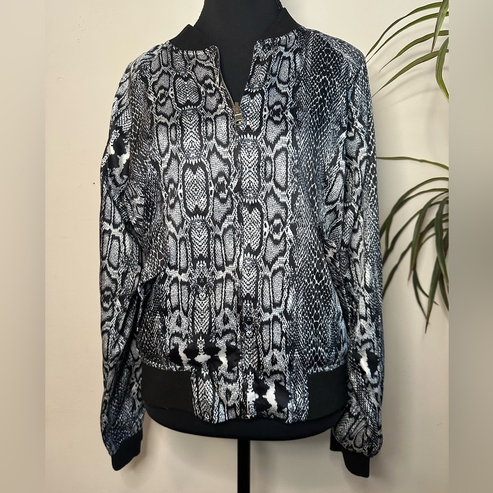 Black Snakeskin print satin reversible bomber jacket medium